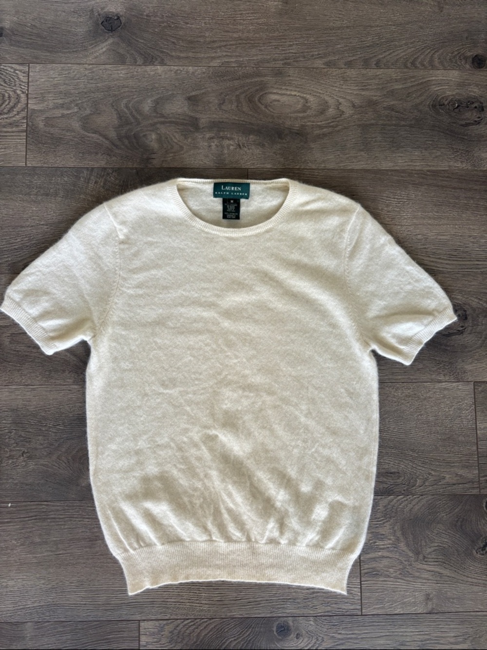 100% Cashmere Lauren Ralph Lauren Cream Short-Sleeve Crewneck Sweater